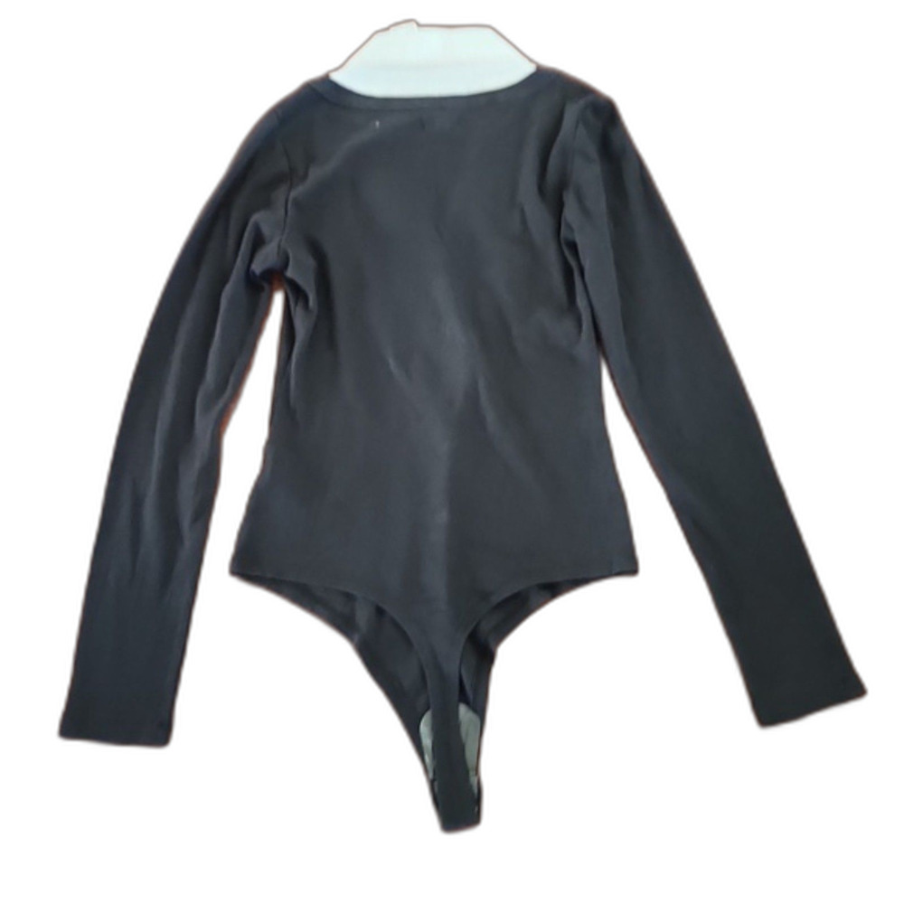 NWT Anthropologie Pilcro Collared Bodysuit, Black/White, Size M - Picture 7 of 12